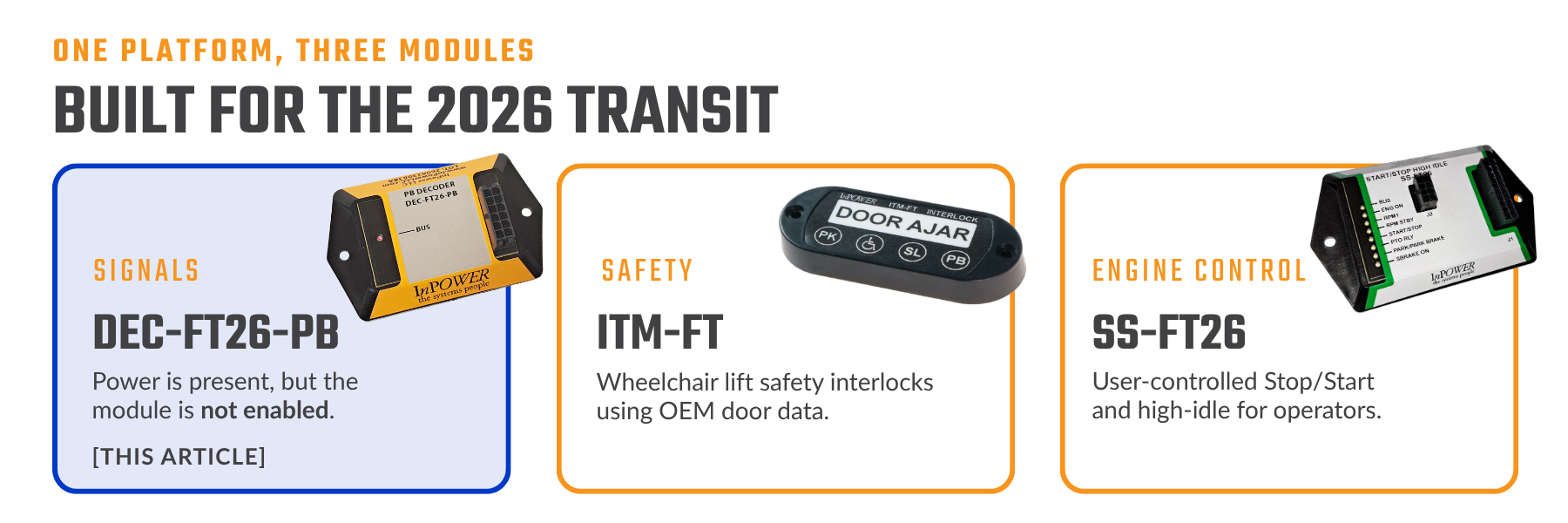 built for the 2026 transit: DEC-FT26-PB, ITM-FT, SS-FT26